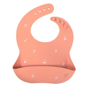 Babero de Silicón para Bebé con bolsa atrapa comida - Palo Rosa Estampado