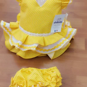 Vestido y braga Flamenca "Rosarillo" amarillo 3 a 18 meses.