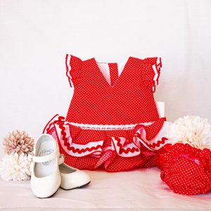 Vestido y braga Flamenca "Rosarillo" rojo/blanco 3 a 18 meses